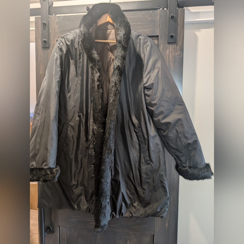 Andrew Marc Black Faux Fur Trim Teddy Jacket